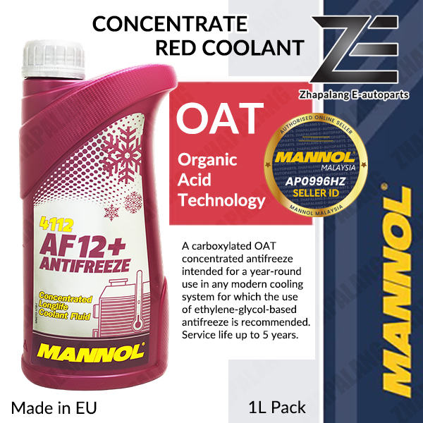 MANNOL 4112 Red Coolant AF12+ 1L OAT Longlife Concentrate Ratio Mix Long Life Coolant Toyota LLC